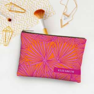 Hot Pink Orange Tropical Palm Leaf Personalised Accessory Pouch