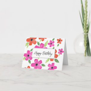 Hot Pink & Orange Watercolor Floral Motif Card