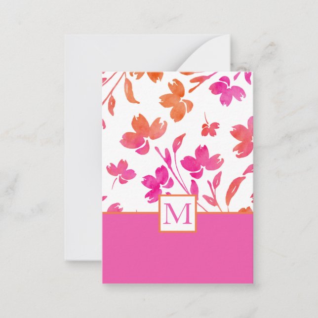 Hot Pink Orange Watercolor Flower Stems Card (Front)