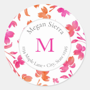 Hot Pink & Orange Watercolor Flower Stems labels