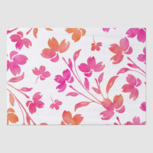 Hot Pink & Orange Watercolor Flower Stems Tissue Paper