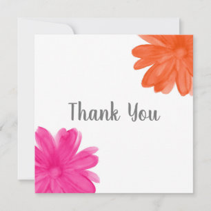 Hot Pink Orange Watercolor Flower Thank You Card