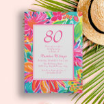 Hot Pink Orange Watercolor Flowers 80th Birthday Invitation<br><div class="desc">Hot pink,  orange,  and green watercolor tropical floral 80th birthday party invitation for her.  Contact me for assistance with your customisations or to request additional matching or coordinating Zazzle products for your event.</div>