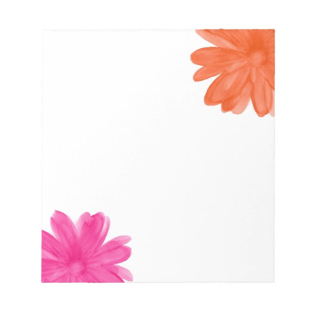 Hot Pink Orange Watercolor Flowers Notepad (Front)