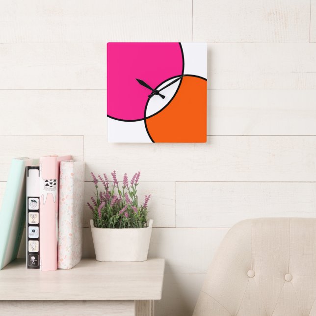 Hot Pink Orange White Circles   Square Wall Clock (Reading Room)