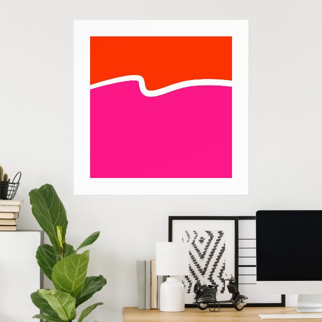 Hot Pink Orange White Colour Block    Poster (Home Office)