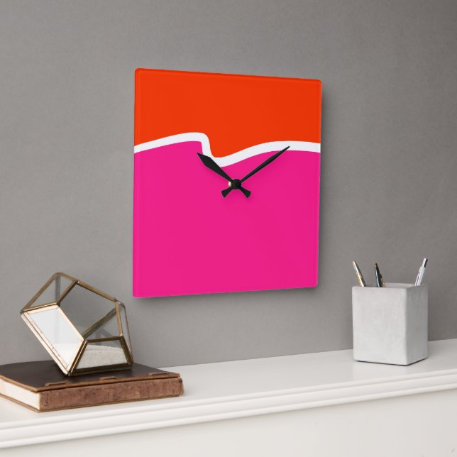 Hot Pink Orange White Colour Block    Square Wall Clock (Office)