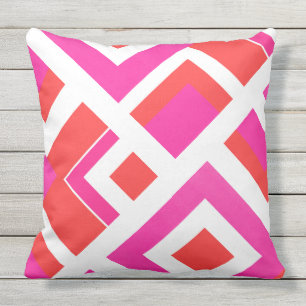 Hot Pink Orange White Geometric Block Cushion