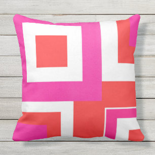 Hot Pink Orange White Geometric Block Outdoor Cushion