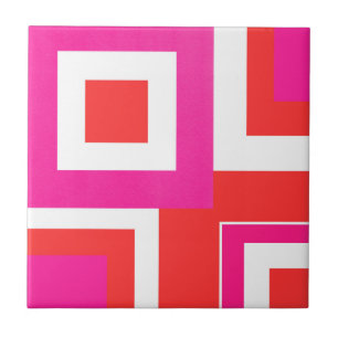 Hot Pink Orange White Geometric Block Tile