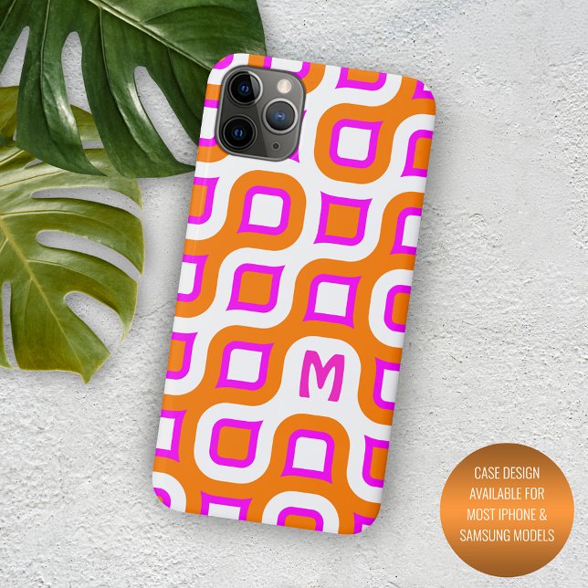 Hot Pink Orange White Midcentury Art Pattern Case-Mate iPhone Case (Creator Uploaded)