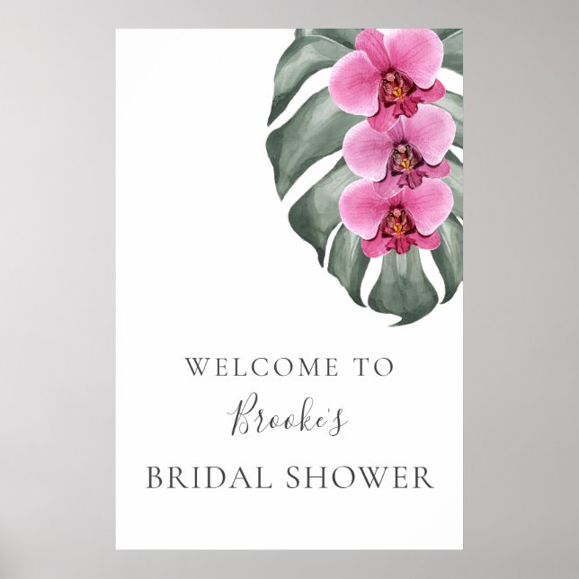 Hot Pink Orchids Bridal Shower Welcome Poster (Front)