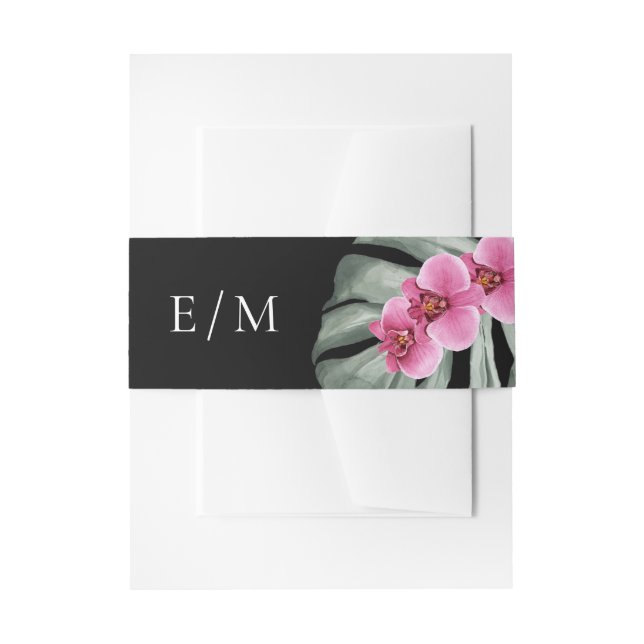 Hot Pink Orchids Elegant Tropical Wedding Invitation Belly Band (Front Example)