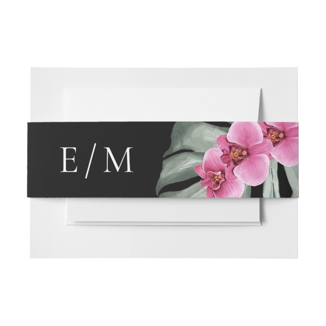 Hot Pink Orchids Elegant Tropical Wedding Invitation Belly Band (Front Example)