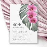 Hot Pink Orchids Tropical 40th Birthday Party Invitation<br><div class="desc">Plan a tropical themed 40th birthday party with this vibrant contemporary party invitation. It features vibrant hot pink - fuchsia orchids and a beautiful monstera leaf in soft watercolors. The design is both simple and elegant with a minimalist look energised by the tropical botanical elements. This invitation is a wonderful...</div>