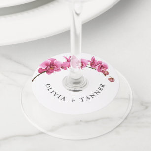 Hot Pink Orchids Tropical Floral Wedding Wine Glass Tag