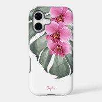 Hot Pink Orchids Tropical Floral with Your Name