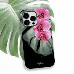 Hot Pink Orchids Tropical Floral with Your Name Case-Mate iPhone 14 Pro Max Case<br><div class="desc">This unique tropical theme design has a modern beach vibe. It features a trio of hot pink - fuchsia orchids and a beautiful monstera leaf in soft watercolors over a stylish black background. The design is both simple and elegant with a trendy look energised by the tropical botanical elements. Personalise...</div>