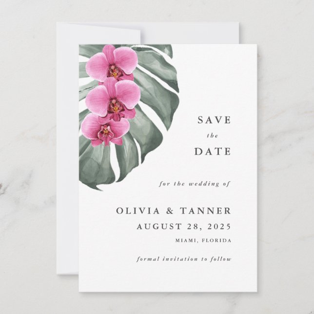 Hot Pink Orchids Tropical Paradise Save the Date Invitation (Front)
