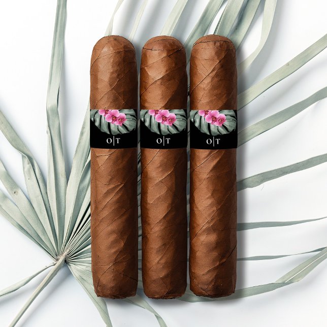 Hot Pink Orchids Tropical Wedding Cigar Band (A great wedding favor idea!)