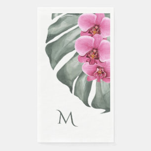 Hot Pink Orchids Tropical with Monogram Initial Napkin