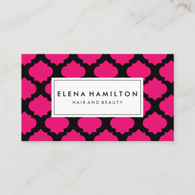 Hot Pink Ornate Pattern Business Card (Front)