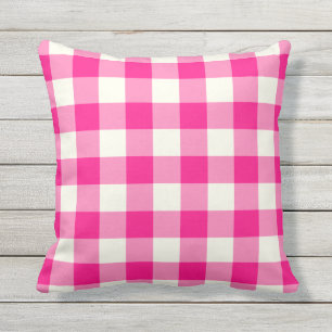 Hot Pink Outdoor Pillows - Gingham Pattern