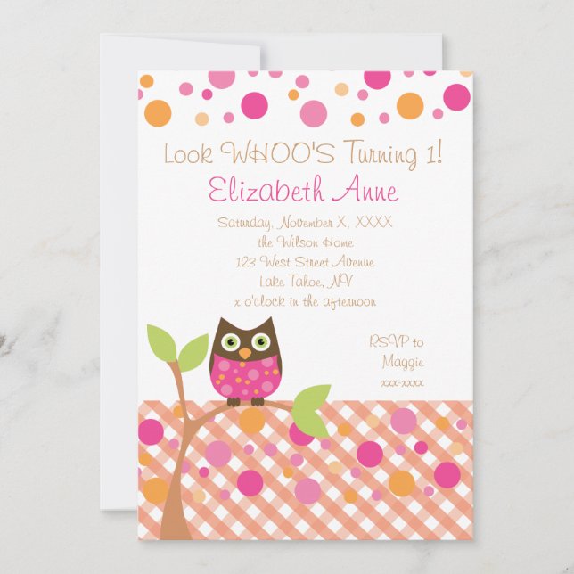 Hot Pink Owl Invitation (Front)