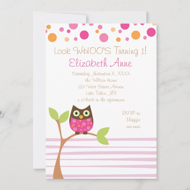 Hot Pink Owl Invitation (Front)