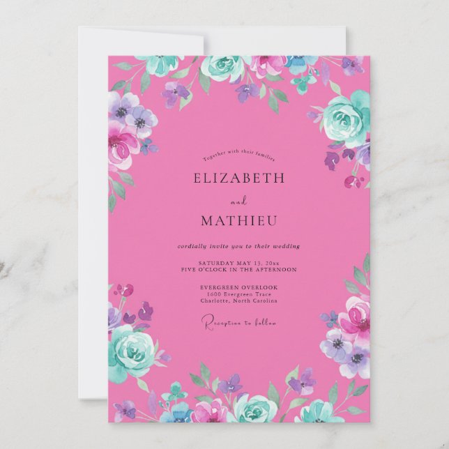 Hot Pink Painted Wedding Invitation (Front)