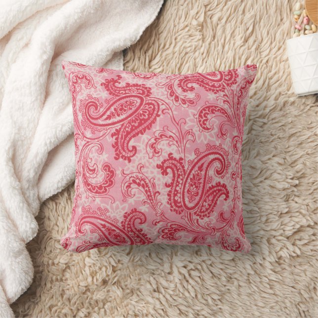 Hot Pink Paisley Floral Throw Pillow (Blanket)