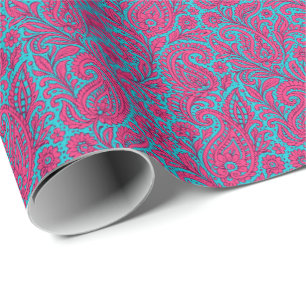 Hot Pink Paisley Seamless Pattern Design Wrapping Paper