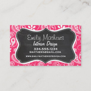 Hot Pink Paisley; Vintage Chalkboard Business Card