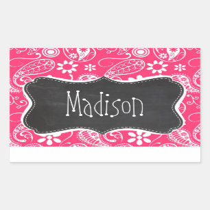 Hot Pink Paisley; Vintage Chalkboard Rectangular Sticker
