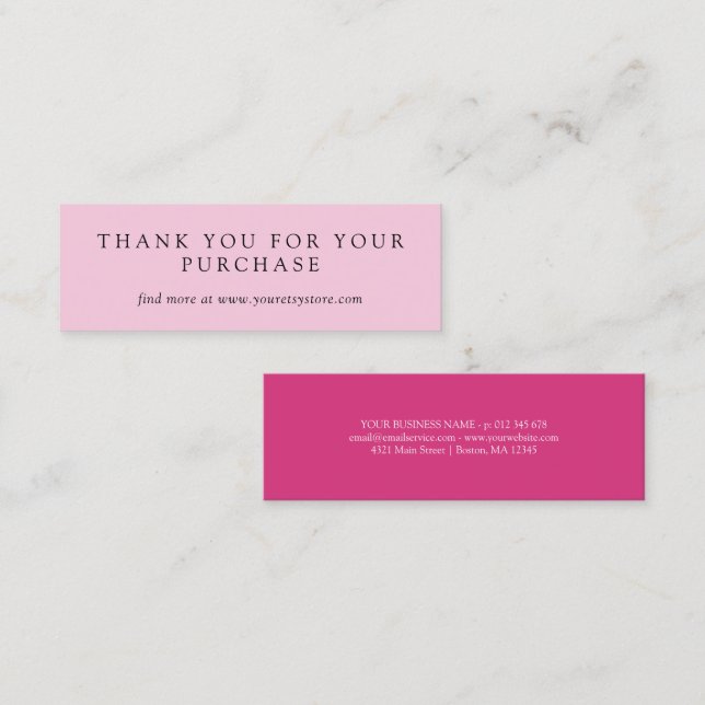 Hot Pink Pale Pink Plain Thank You Purchase Insert (Front/Back)