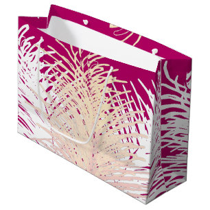 hot pink Pale Yellow Peach White Feathers Large Gift Bag