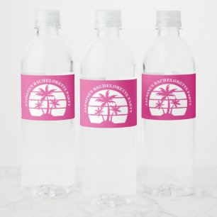 Hot Pink Palm Tree Custom Bachelorette Party Water Bottle Label