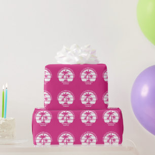 Hot Pink Palm Tree Custom Beach Bridal Party Wrapping Paper