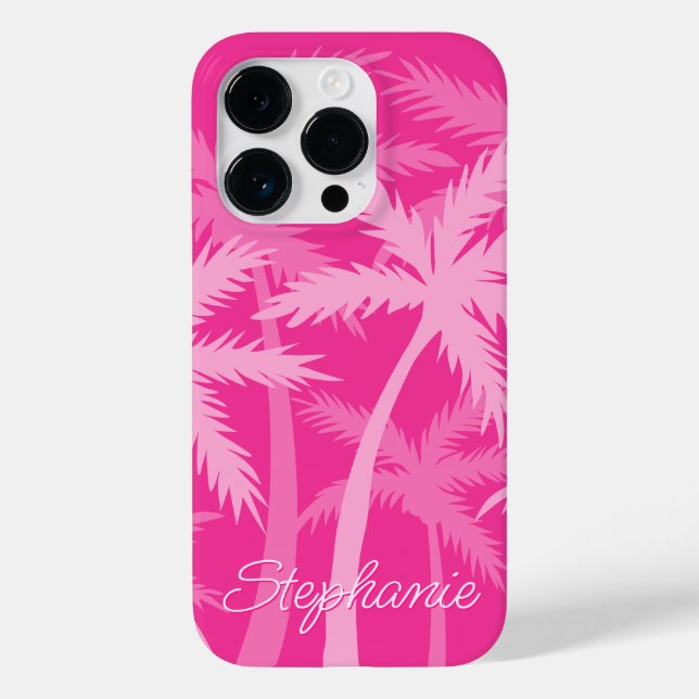 Hot Pink Palm Tree Magenta Fuchsia Monogrammed Case-Mate iPhone Case (Back)