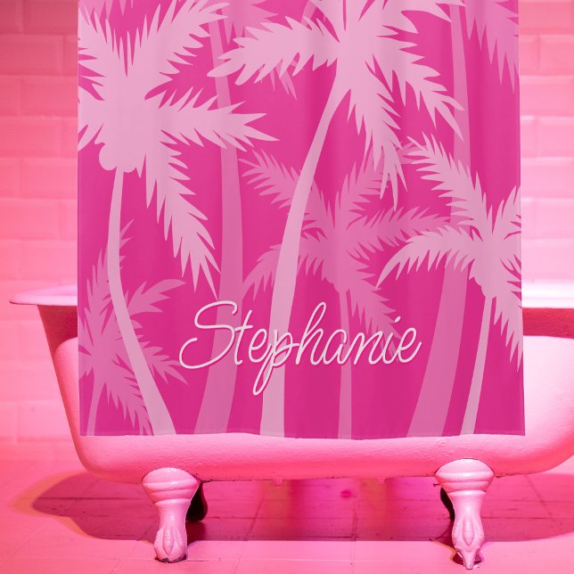 Hot Pink Palm Tree Magenta Fuchsia Monogrammed Shower Curtain (Creator Uploaded)