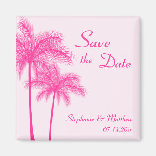 Hot Pink Palm Trees Tropical Save the Date Magnet