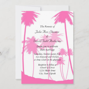 Hot Pink Palm Trees Tropical Wedding Invitation