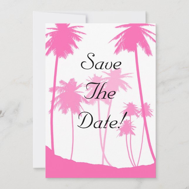 Hot Pink Palm Trees Tropical Wedding Save The Date Invitation (Front)