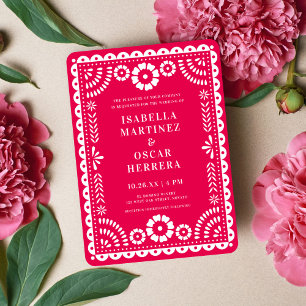 Hot Pink Papel Picado Inspired Wedding Invitation