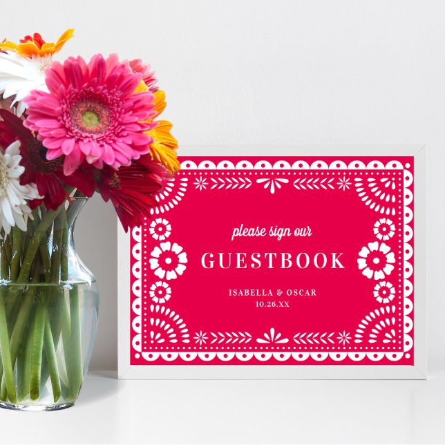 Hot Pink Papel Picado Wedding Guestbook Sign (Creator Uploaded)