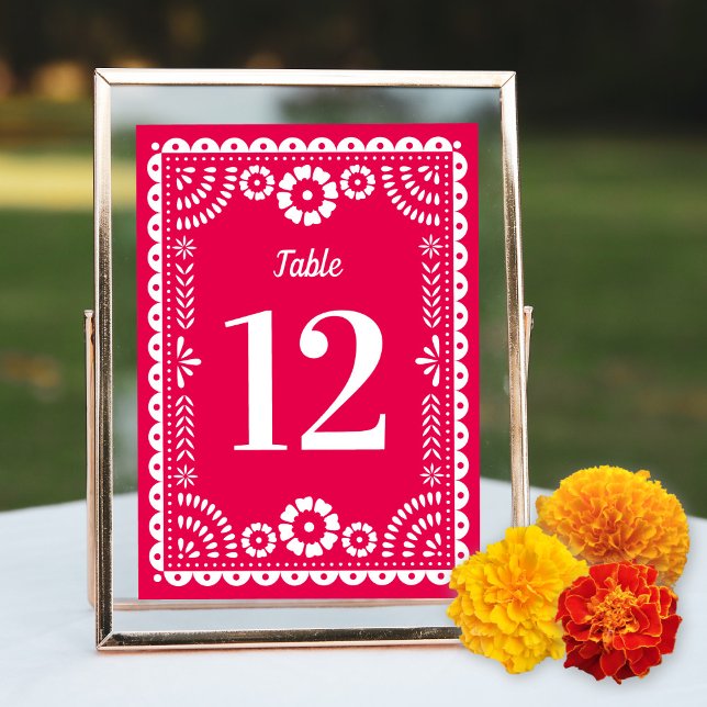 Hot Pink Papel Picado Wedding Table Number (Creator Uploaded)