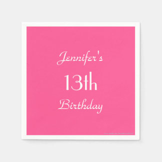 Hot Pink Paper Napkins, 13th Birthday Party Napkin