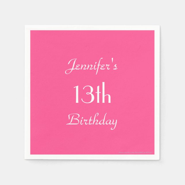 Hot Pink Paper Napkins, 13th Birthday Party Napkin (Front)