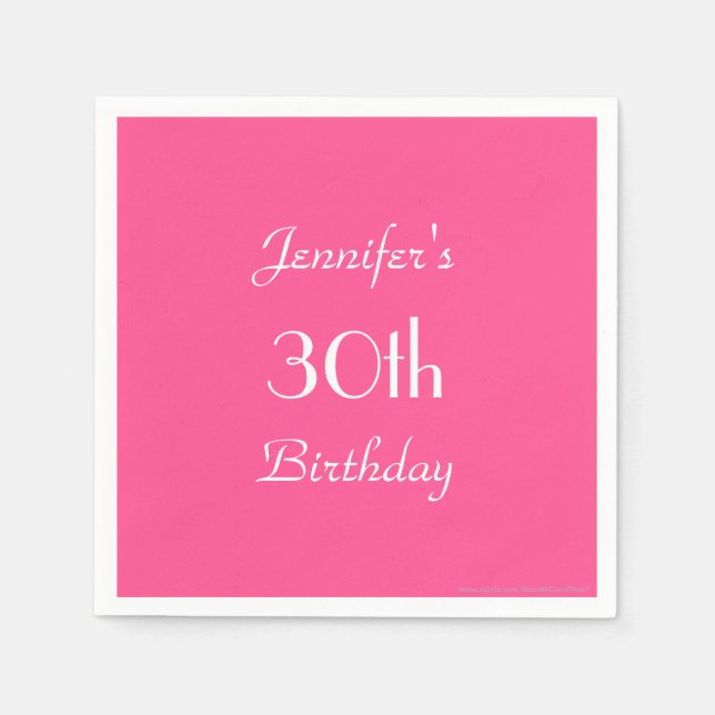 Hot Pink Paper Napkins, 30th Birthday Party Napkin (Front)