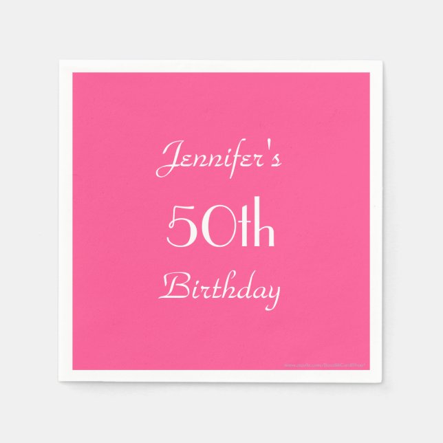 Hot Pink Paper Napkins, 50th Birthday Party Napkin (Front)